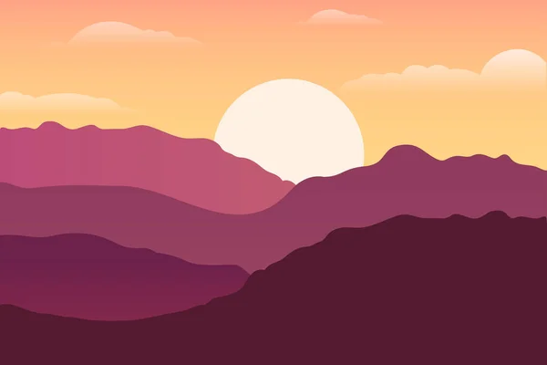 पर्वत, सूर्यास्ताच्या वेळी टेकड्यांची पार्श्वभूमी. सुंदर निसर्ग — स्टॉक व्हेक्टर