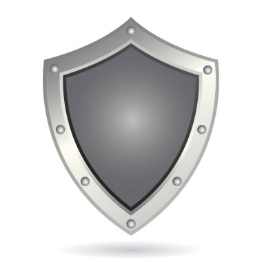 Beyaz arka planda gölgeli metal kalkan.