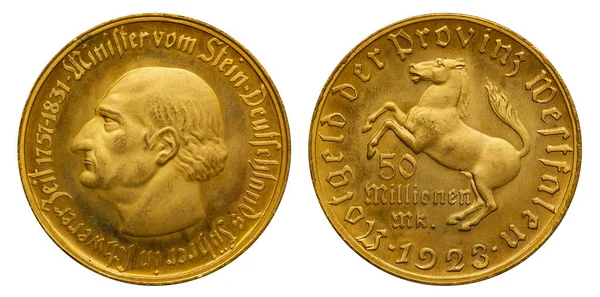 Westfalen Duitsland Noodgeld Inflatie Miljoen Mark 1923 — Stockfoto
