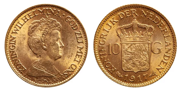 Nizozemsko Guldenů Zlaté Mince Ročník 1917 — Stock fotografie