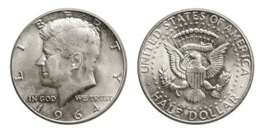US silver coin half dollar Kennedy 1964 clipart