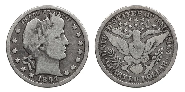 Quarter Dollar Cents Silver Coin 1897 — Stock Photo, Image
