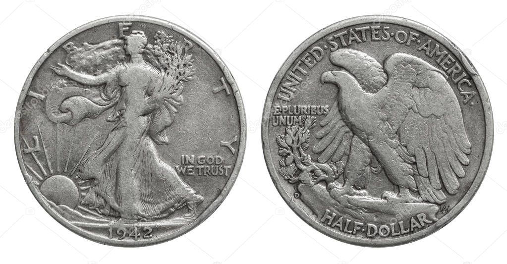 US Half Dollar 50 cents silver coin 1942