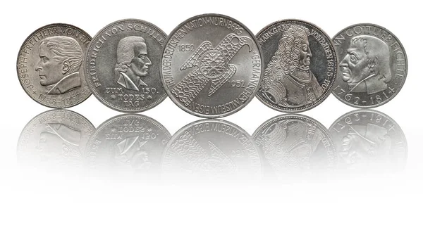 Німеччина Марк Срібні Пам Ятні Монети Шиллер Margrave Баден Eichendorff — стокове фото