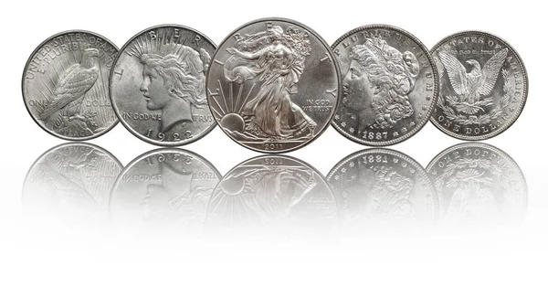 United States Silver Coins Silver Eagle Morgan Peace Dollar — Stock Photo, Image