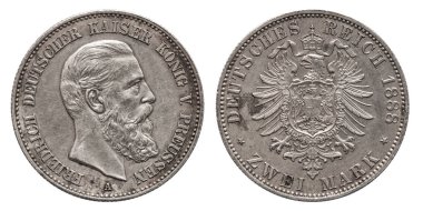 Almanya Alman Prusya Prusya gümüş sikke 2 2 Mark 1888 Friedrich