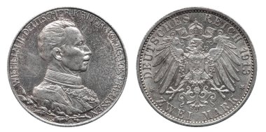 Almanya Alman Prusya Prusya gümüş sikke 2 2 Mark 1913