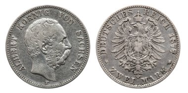 Almanya Alman Saxonia gümüş sikke 2 2 Mark 1876