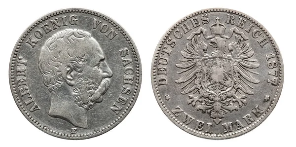 ドイツドイツ語サクソニアシルバーコイン 2 2 マーク1876 — ストック写真