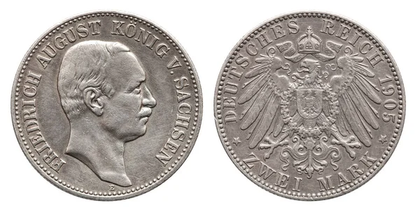 Γερμανία Γερμανικά Σαξώνια ασημένιο κέρμα 2 2 Mark 1905 Φρίντριχ Αύγουστος — Φωτογραφία Αρχείου
