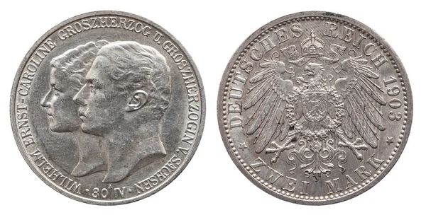 Almanya Alman Saksonya Weimar Eisenach gümüş sikke 2 2 Mark 1903