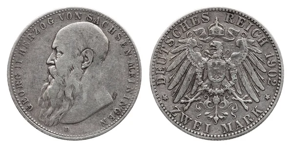 ドイツドイツザクセン Meiningen シルバーコイン 2 2 マーク1902 — ストック写真