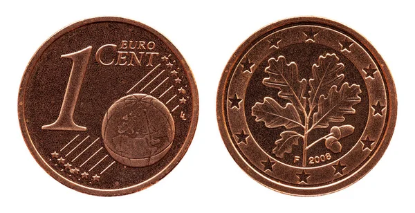 Німецька п'ять євро-Cent Німеччина монета, Передня сторона 1 і світова глобус, спинки дубовий лист — стокове фото