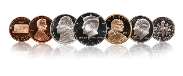 Estados Unidos moedas de prova conjunto isolado em branco — Fotografia de Stock