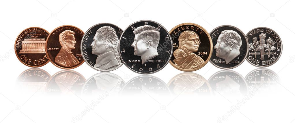 United states proof coins set isolated on white