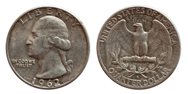 США грошовий квартал долар Срібло, 25 центів, ізольованих на білому — стокове фото