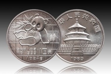 Çin Panda 10 on yuan gümüş sikke 1 oz 999 ince gümüş ons 1989, gradyan backgriound basılmış