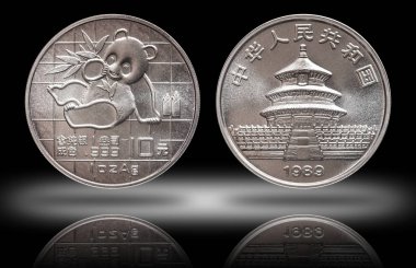Çin Panda 10 on yuan gümüş sikke 1 oz 999 ince gümüş ons 1989 basılmış