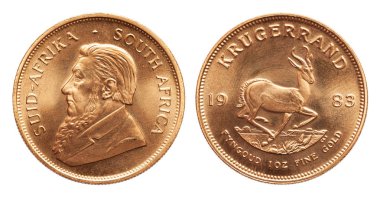 Güney Afrika Krugerrand 1 ons altın külçe sikke beyaz arka plan üzerinde izole
