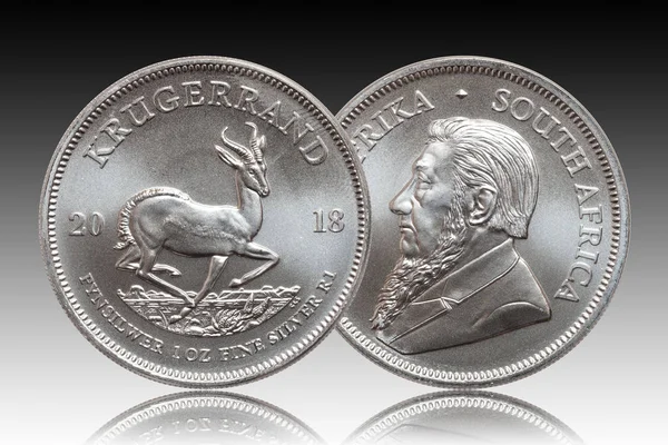 Zuid-Afrikaanse Krugerrand 1 ounce zilveren bullion munt gradiënt achtergrond Stockafbeelding