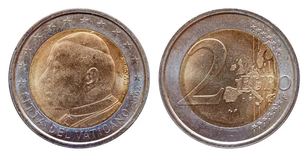 Ватикан 2 2 євро монета чеканила 2002 ізольований на білому фоні — стокове фото