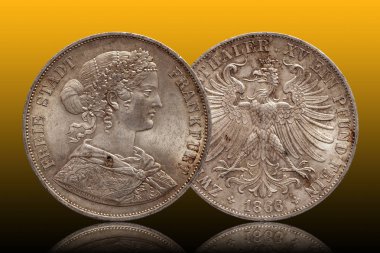 Almanya alman gümüş sikke 2 iki thaler çift thaler frankfurt darplı 1866 gradyan arka plan izole