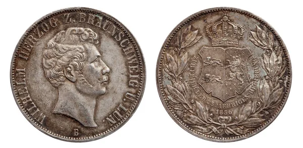 Німеччина Німецька Срібна монета 2 2 Талер подвійний Талер Брауншвейг і лунебург Карбувався 1856 ізольований на білому фоні — стокове фото