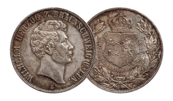 Alemanha moeda de prata alemã 2 dois táler taler duplo Brunswick e Lueneburg cunhado 1856 — Fotografia de Stock