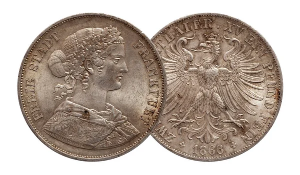 Γερμανία γερμανικό ασημένιο νόμισμα 2 2 Thaler διπλό Θαλούρικ και Λουνμπεργκ κομμένα 1856 — Φωτογραφία Αρχείου
