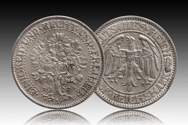 Almanya Alman gümüş sikke 5 beş mark meşe ağacı Weimar Cumhuriyeti