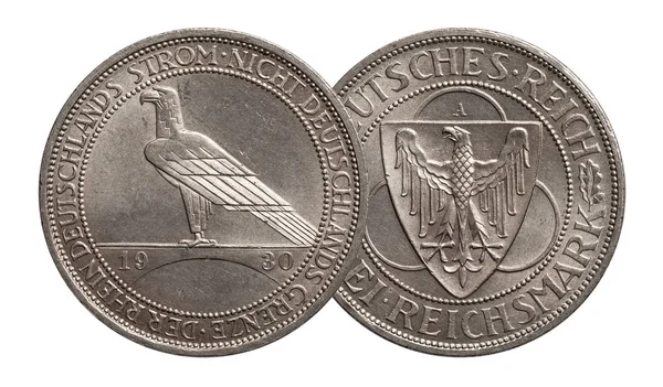 Alemania Moneda de plata alemana 3 tres marcos Rin 1930 República de Weimar — Foto de Stock