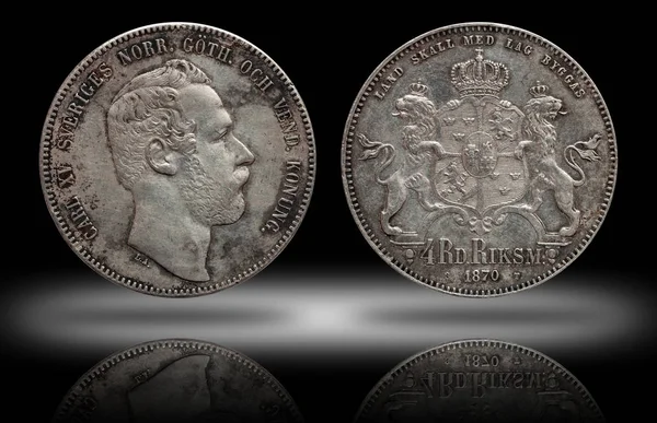 Sweden Norway silver coin four 4 thaler rigsdaler minted 1870 Carl XV