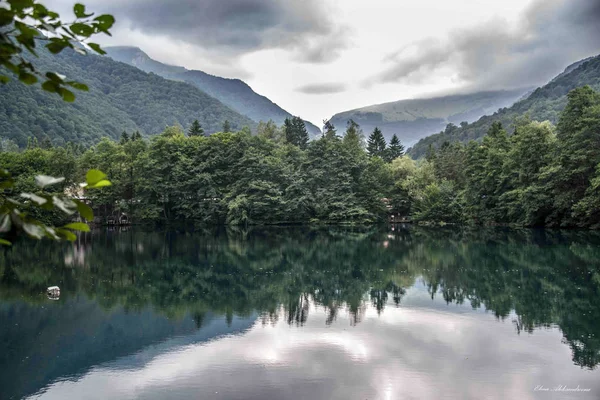 The sky is reflected in the lake among the forest — Stock Photo, Image