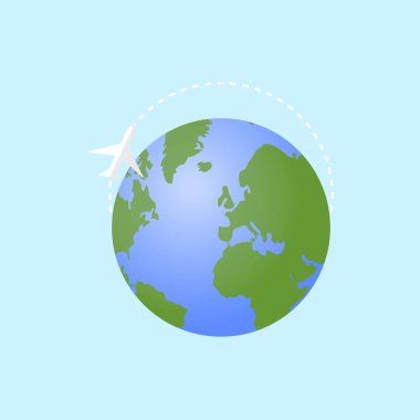 Vektör çizim uçak küre mavi artalanları düz tasarımı ile toprakla