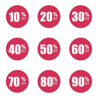 Vektör simge Satılık farklı sayısı decrase kırmızı işaretleri için ayarla