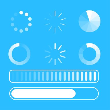 Vector set loading process. Few kind process of loading or download. Blue background. White lines. Circle. Flat design. EPS 10. clipart