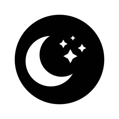 Basit simgesi ay. Siyah arka plan. Yıldızlarla ay. Beyaz ay. Düz tasarım. EPS 10.