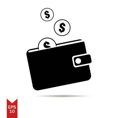 M-cüzdan ile Monet simgesi. İşareti ödemek. Para simgesi. Ödeme simgesi. Para simgesi. Siyah m-cüzdan. Düz tasarım. EPS 10.