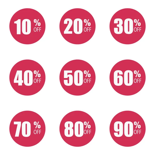Vektor-Icon-Verkauf für verschiedene Anzahl procent rote Zeichen eingestellt — Stockvektor