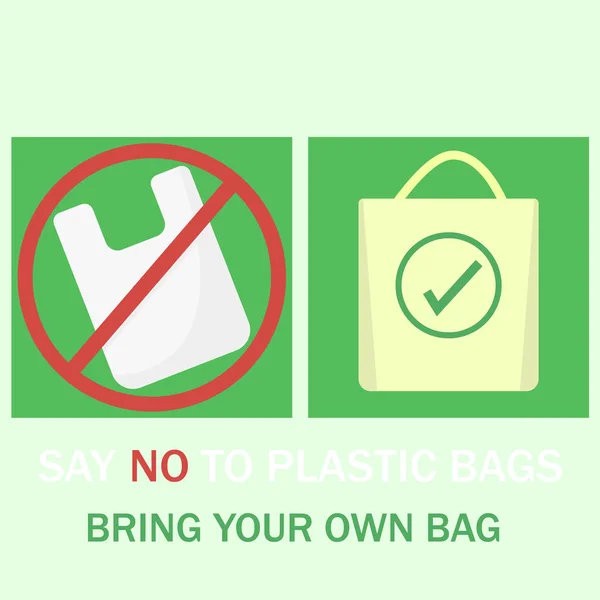 Ilustración vectorial dice que no hay bolsas de plástico de apoyo para compras naturaleza — Vector de stock