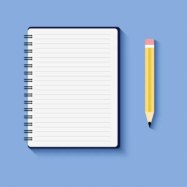 Bloco de notas com lápis sobre fundo azul com sombras trabalho de papel vazio trabalho checklist relatório de trabalho. Projeto plano EPS 10 —  Vetores de Stock