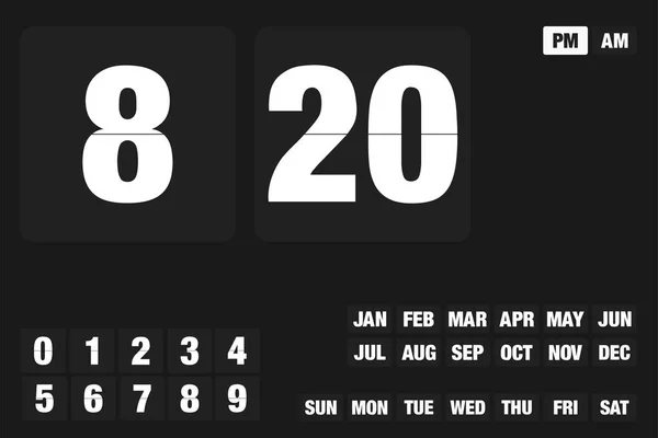 Set für Timer oder Uhrenzähler mit weißen Buchstaben und Ziffern Einfassungen des Jahres Tag der Woche Gerät Anwendung Countdown Folge 10 — Stockvektor