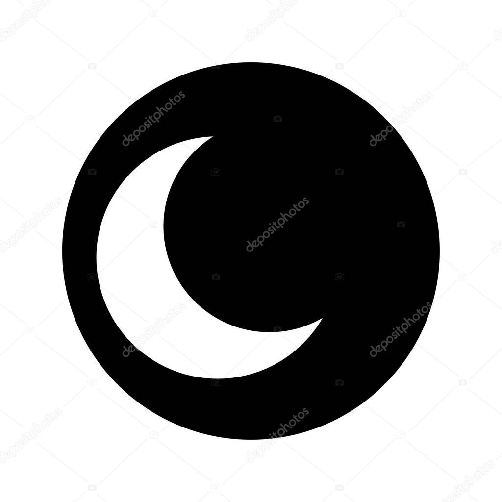 Vector icon of moon. Black background. Sign of moon. Symbol of night. Moon icon. Flat design. EPS 10.