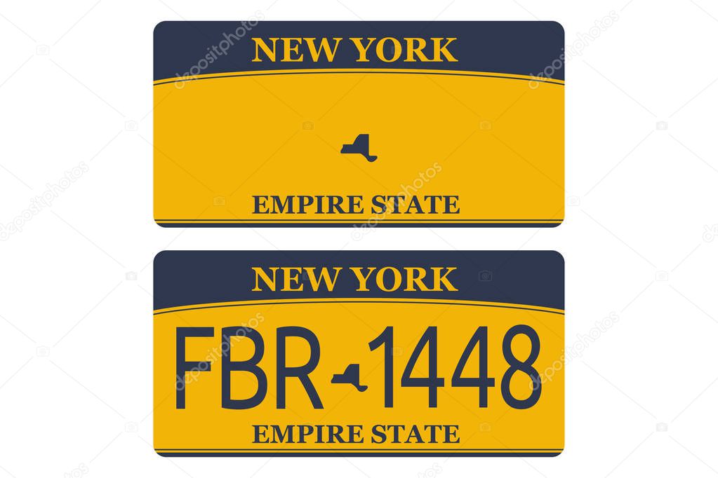 Vechicle registration of New York registration plates nummer car. Flat design EPS 10.
