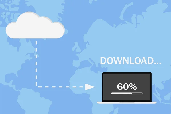 Conecction να ανεβάσετε τον υπολογιστή με internet ασύρματη αποστολή πληροφοριών. Φορητός υπολογιστής σύνδεσης σύννεφο. Επίπεδη Eps 10 — Διανυσματικό Αρχείο