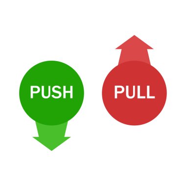 Gönderme ve basit kayıt izole işareti kırmızı ve yeşil renk oklarla çekme. EPS 10