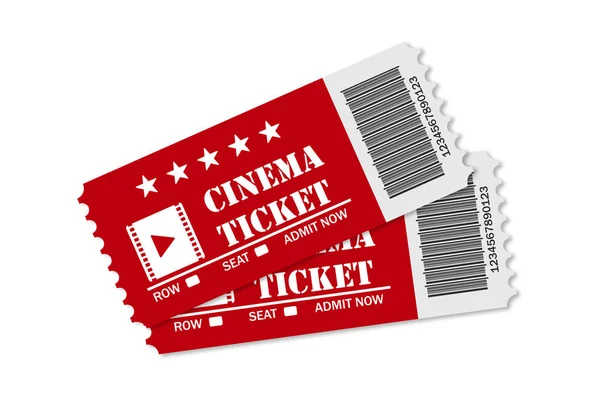 Två röda biobiljetter på vit bakgrund isolerade eller film tid realistisk stil. — Stock vektor