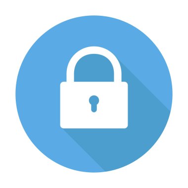 Beyaz kilit simgesi mavi daire emniyet güvenlik kilitli düğmesini üzerinde.