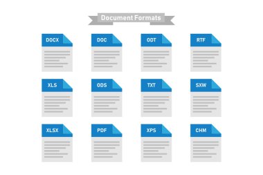 Basit türleri biçimleri belge Multimedya izole simgeler kümesi.