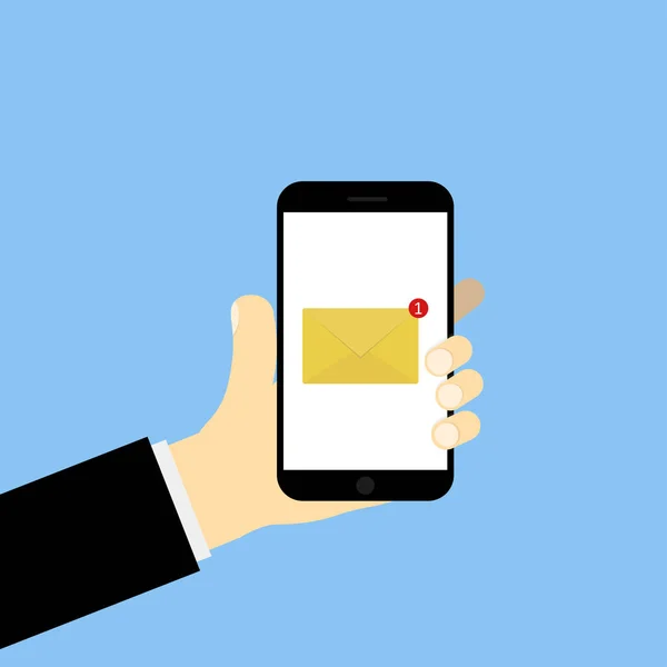 Telefono con nuovo messaggio di posta elettronica su sfondo blu . — Vettoriale Stock